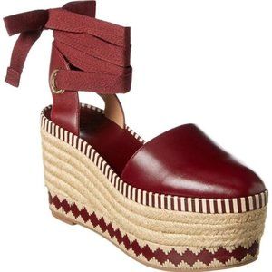 Dandy Lace Up Platform Espadrilles Burgundy